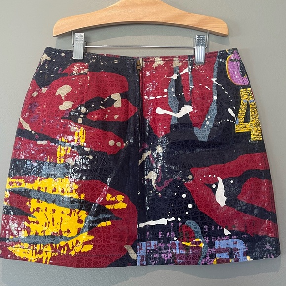 80s splatter art mini skirt with alligator skin shiny print overlay - Picture 6 of 7